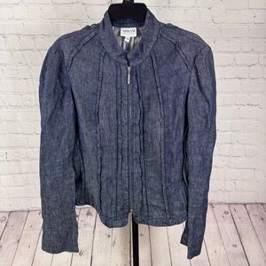 Armani Collezioni Chambray Denim Pleated Zip Up Jacket Size 12